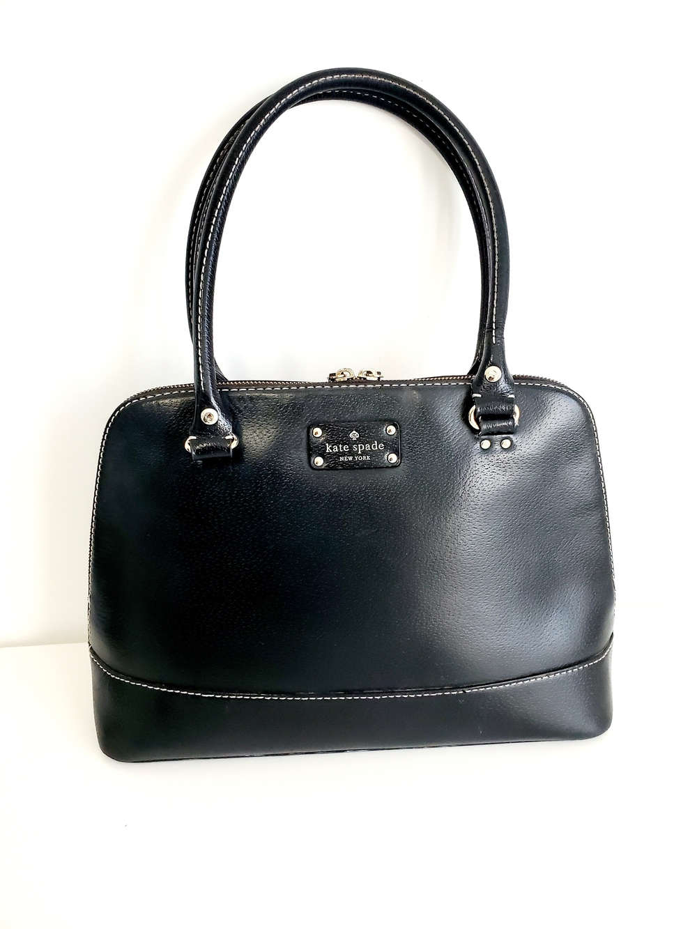 kate spade Black Leather Satchel with Polished Hardware